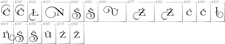 Belarusan Lacinka - Additional glyphs in font Prida02Calt