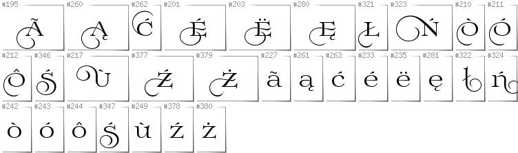 Kashubian - Additional glyphs in font Prida02Calt