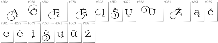 Lithuanian - Additional glyphs in font Prida02Calt