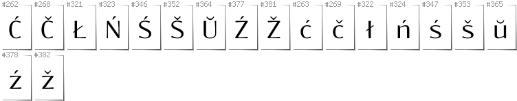 Belarusan Lacinka - Additional glyphs in font Resagokr