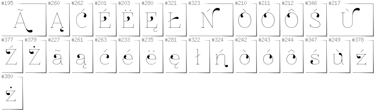 Kashubian - Additional glyphs in font ZnikomitNo24
