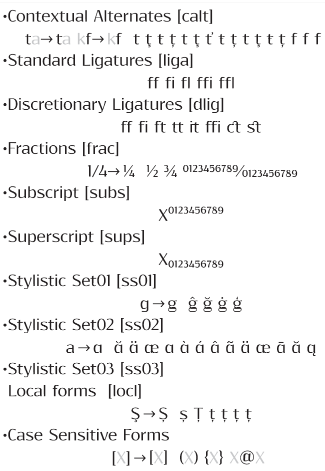 OpenType Features in font Resagokr