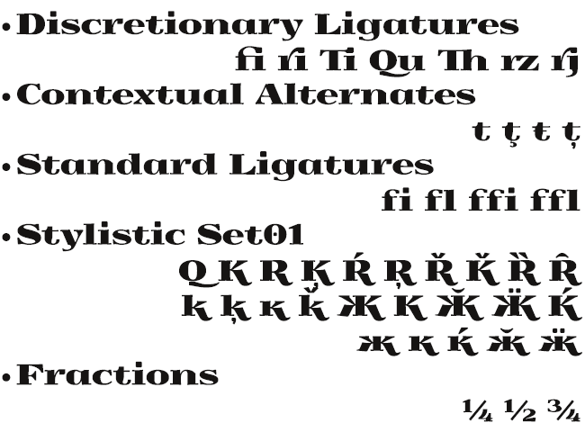 OpenType Features in font Yokawerad