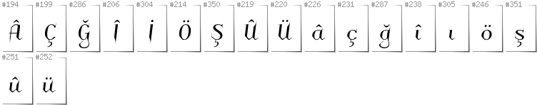 Turkish - Additional glyphs in font Charakterny