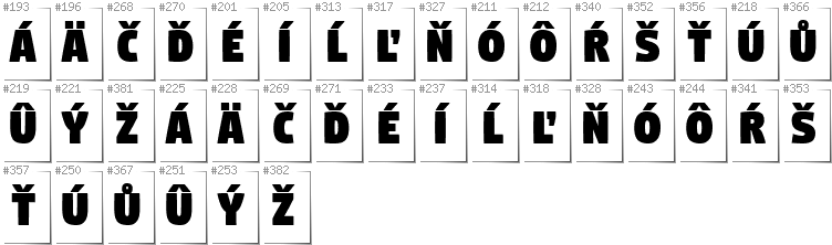 Slovakian - Additional glyphs in font Digitalt