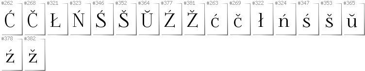 Belarusan Lacinka - Additional glyphs in font Foglihten