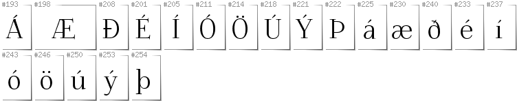 Icelandic - Additional glyphs in font Foglihten