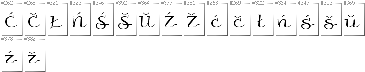 Belarusan Lacinka - Additional glyphs in font Galberik