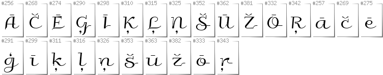 Latvian - Additional glyphs in font Galberik