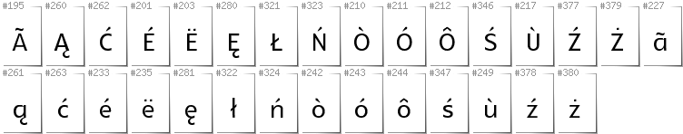 Kashubian - Additional glyphs in font Glametrix