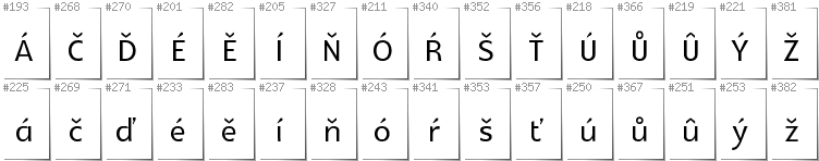 Tschechisch - Zusätzliche Zeichen in der Schrift Glametrix