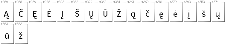 Litauisch - Zusätzliche Zeichen in der Schrift Glametrix