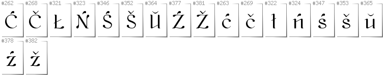 Belarusan Lacinka - Additional glyphs in font Kawoszeh