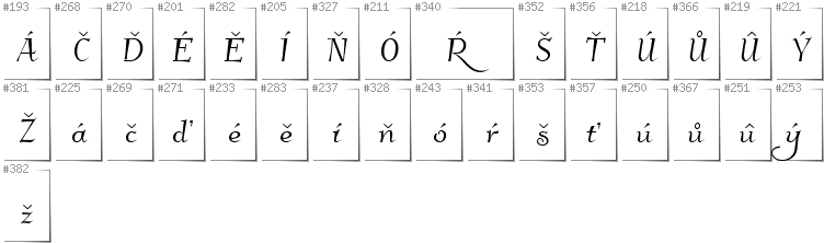 Czech - Additional glyphs in font Kleymissky