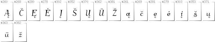 Lithuanian - Additional glyphs in font Kleymissky