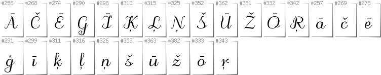 Latvian - Additional glyphs in font Odstemplik