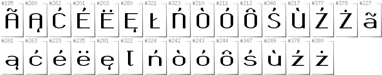 Kashubian - Additional glyphs in font Okolaks