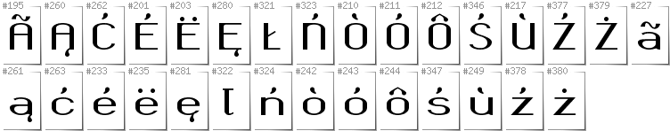 Kaszubski - Dodatkowe glify w foncie Okolaks