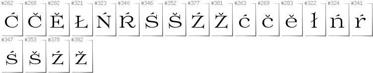 Lower Sorbian - Additional glyphs in font Prida01