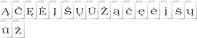 Lithuanian - Additional glyphs in font Prida01