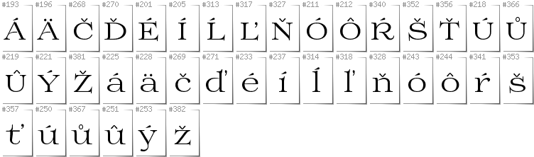 Slovakian - Additional glyphs in font Prida01