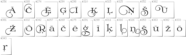 Lettisch - Zusätzliche Zeichen in der Schrift Prida02Calt