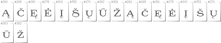 Lithuanian - Additional glyphs in font Prida36