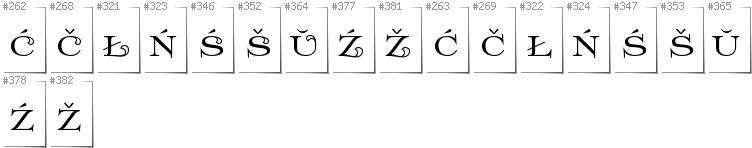 Belarusan Lacinka - Additional glyphs in font Prida61