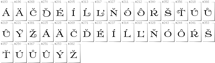 Slovakian - Additional glyphs in font Prida61
