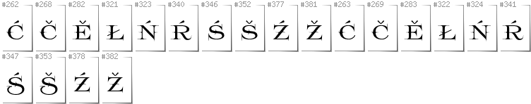 Lower Sorbian - Additional glyphs in font Prida65