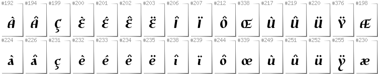 French - Additional glyphs in font Risaltyp