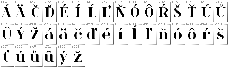 Slovakian - Additional glyphs in font Spinwerad
