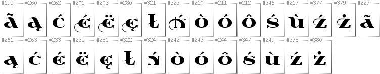 Kashubian - Additional glyphs in font Wabroye