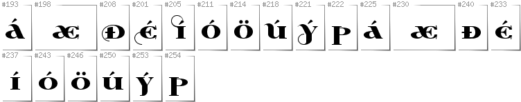 Icelandic - Additional glyphs in font Wabroye