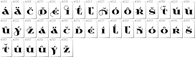 Slovakian - Additional glyphs in font Wabroye