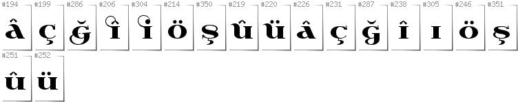 Turkish - Additional glyphs in font Wabroye