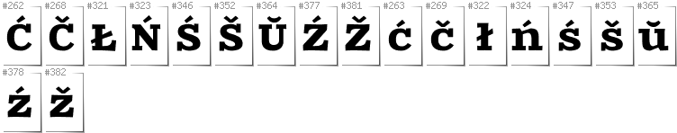 Belarusan Lacinka - Additional glyphs in font Zantroke