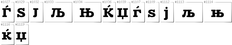 Macedonian - Additional glyphs in font Zantroke