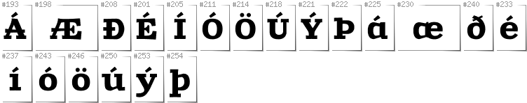 Islandzki - Dodatkowe glify w foncie Zantroke