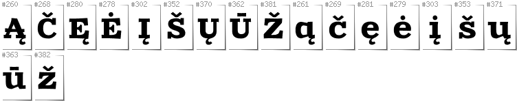 Lithuanian - Additional glyphs in font Zantroke