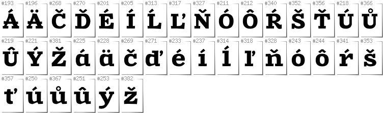 Slovakian - Additional glyphs in font Zantroke
