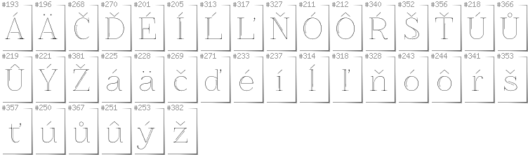 Slovakian - Additional glyphs in font ZnikomitNo25