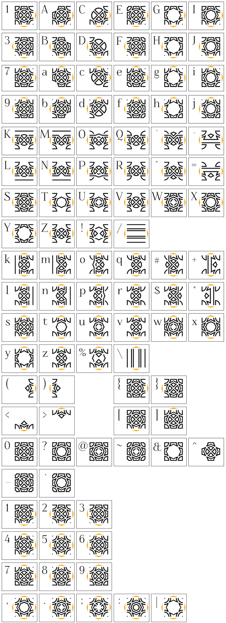 All glyphs in font Opattfram01