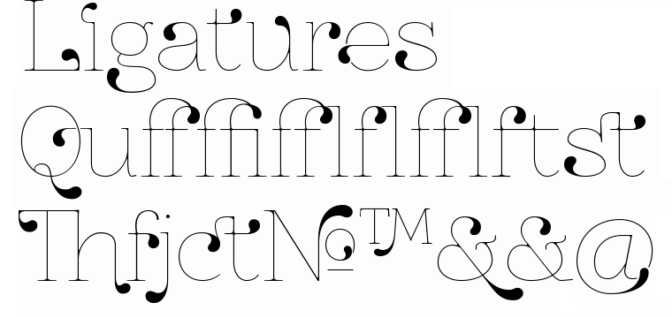 Decorative font ZnikomitNo24 with ligatures made by gluk