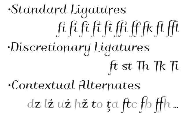 OpenType Features in font Charakterny