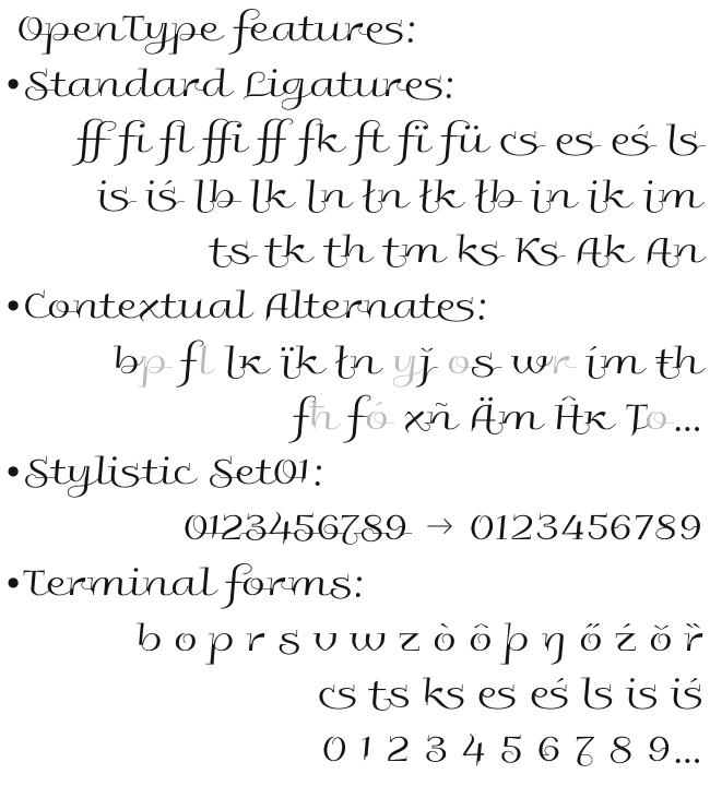 OpenType Features in font Galberik