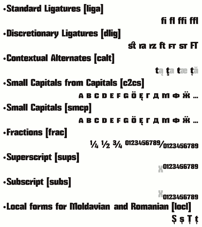 OpenType Features in font Mikodacs