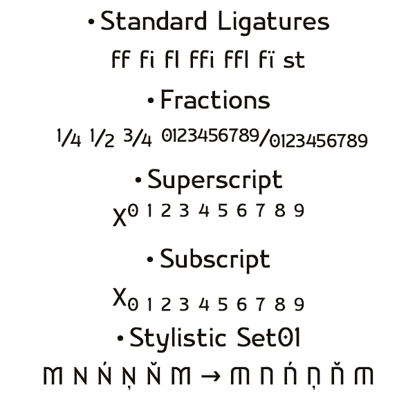 OpenType Features in font Nikodecs
