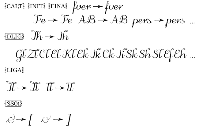 OpenType Features in font Odstemplik