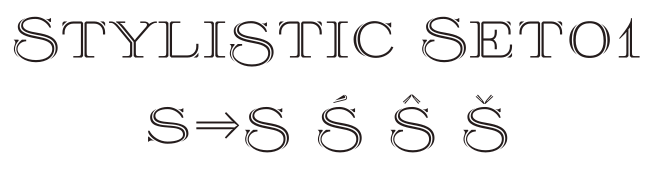 OpenType Features in font Prida36